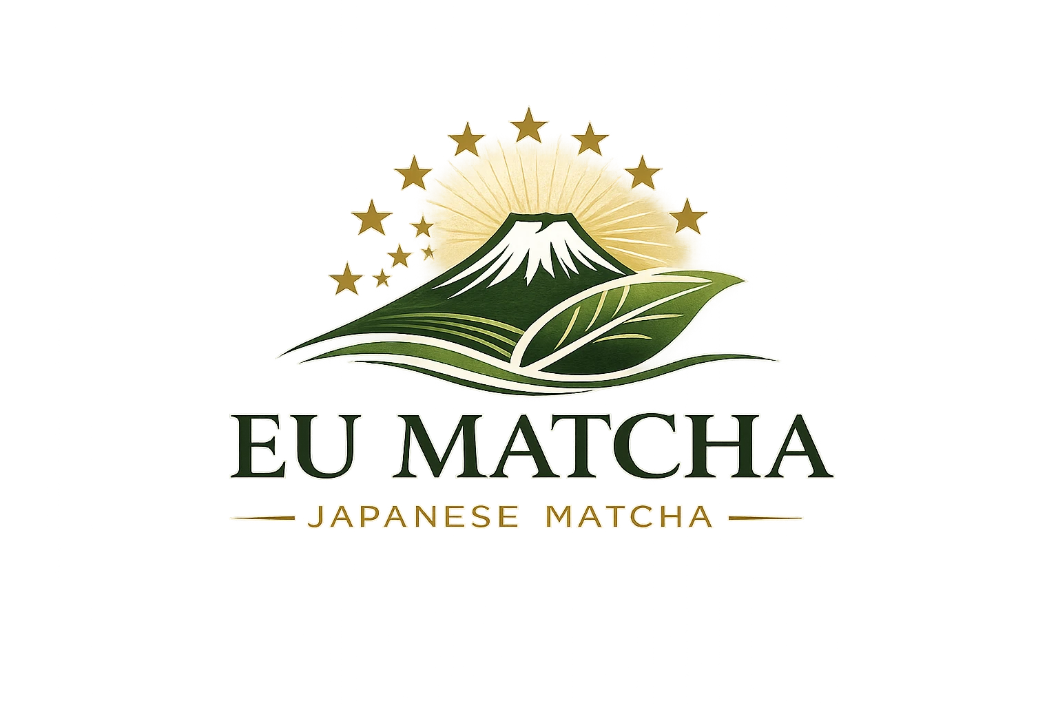EU Matcha logo met Mount Fuji, Japanse theebladeren en Europese sterren
